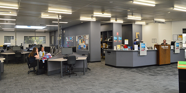 Library computer space with open plan concept and great desks